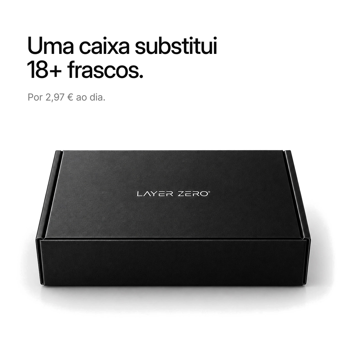 Caixa LAYER ZERO fechada. Uma caixa substitui 18+ frascos